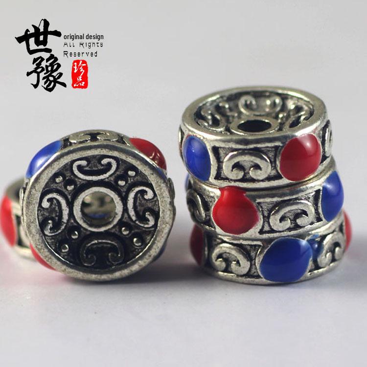 Spacer im tibetischen Cloisonné-Stil mit Öltropfen und Sechs-Silben-Mantra