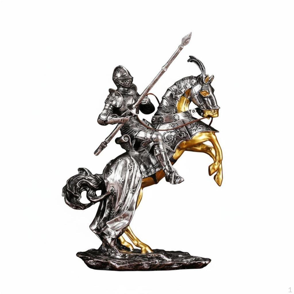 Armored Horseman Statue Creative Gift Retro Knight and Horse Sculpture