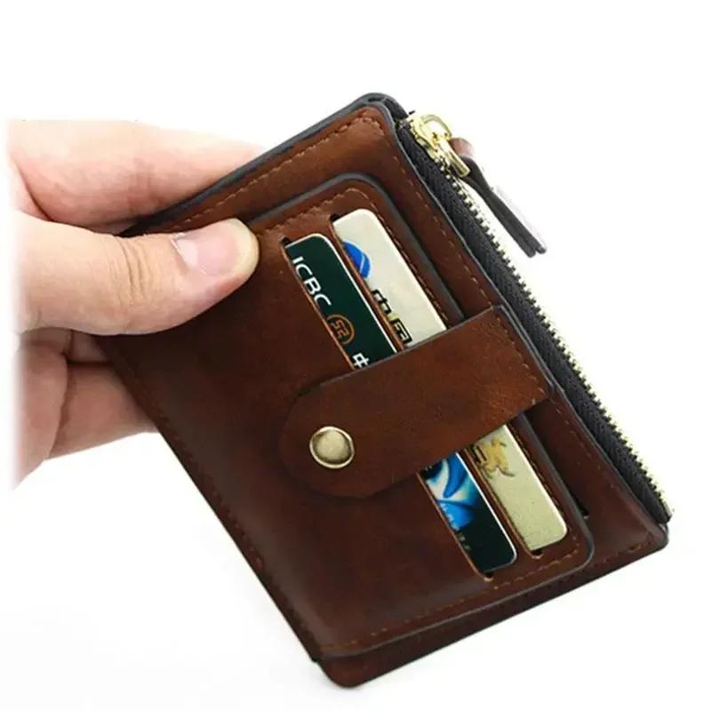 Men Fashion Male Slim Leather Wallets Credit ID Card Holder Wallet with Coin Pocket Luxury Brand Designer Brown Business Purse