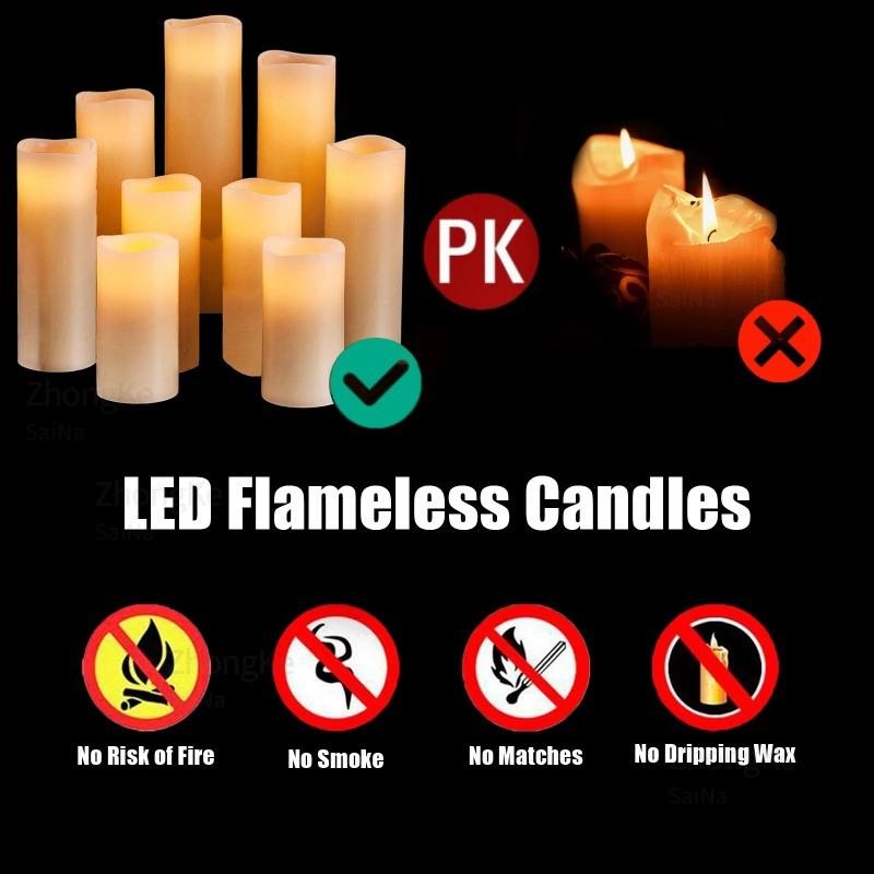 9Pcs LED Candles with Flickering Flameless Candles Battery Operated Pillar Candles Wedding Decoration Candlelight Christmas