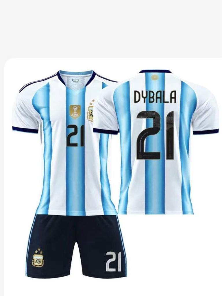 Argentina Home No. 10 Messi & No. 21 Dybala Kids Soccer Jersey Set - World Cup 2526