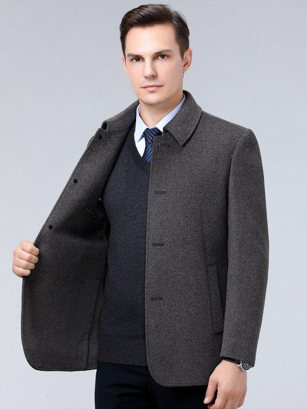 Men’s Double-Sided Wool Coat: Slim Fit, Cashmere Overcoat, Business Style for Autumn/Winter.
