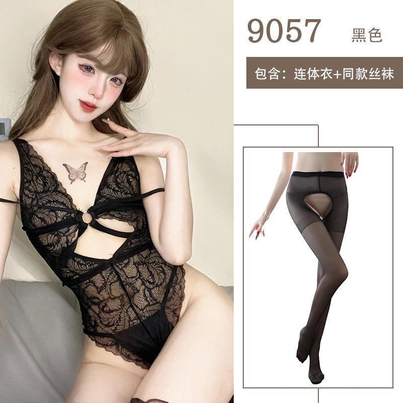 Sexy Erotic Underwear Transparent Hollow Lace One-piece Erotic Clothes for Women Without Small Breasts Showing Big Hot Temptation