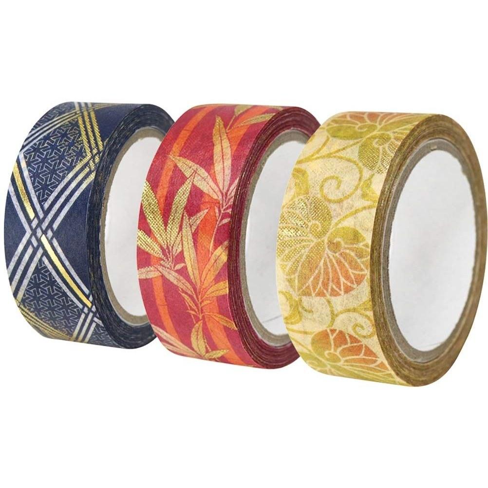 Kamiiuso Sansho Japan-made masking tape washi kimono beauty 3 rolls (Aoi Bamboo Diagonal Check) set width 15mm 7m roll GR-0522