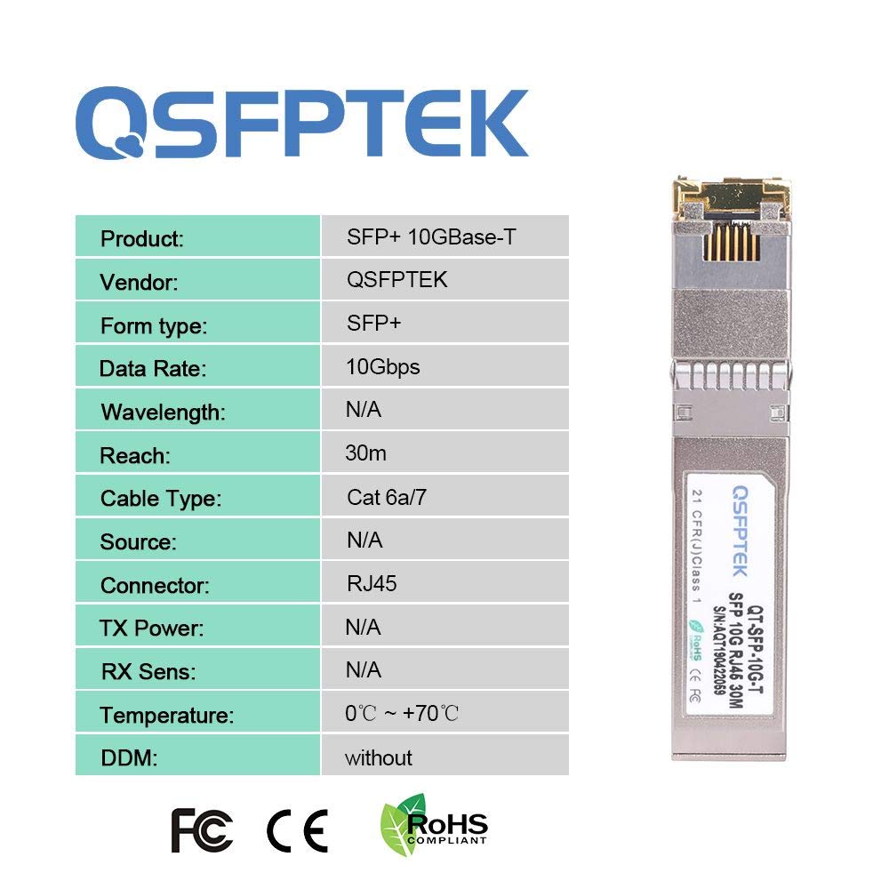 1Pack 10GBASE-T SFP+ To RJ45 Copper Module Mini-GBIC Transceiver for Cisco SFP-10G-T-S, Ubiquiti UF-RJ45-10G, Netgear, Mikrotik, D-Link, Supermicro, L
