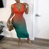 Sexy Gradient V-neck Bodycon Midi Dress - Elegant European & American Style Women's Clothing