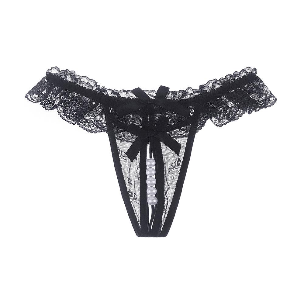 Pearl Lace Open Crotch Thong: Women's Sexy Plus Size Transparent T-Pants