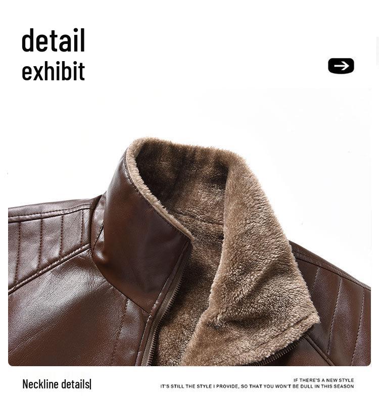 2025 Men's Windproof Leather Jacket - Solid Color, Stand Collar for Middle-aged & Elderly, Business Casual