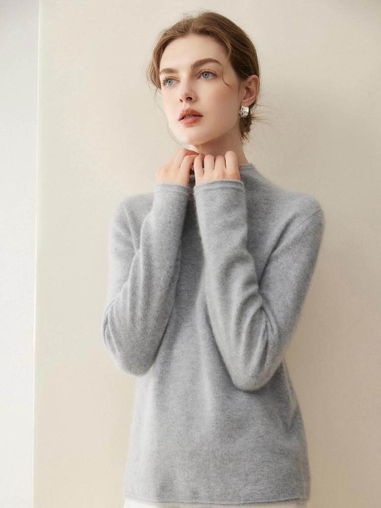 Pure Cashmere Half-High Collar Sweater: Autumn/Winter Loose Knit Base Layer