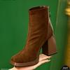 Platform Short Boots for Women 2024 Autumn New Fashion Casual Square Toe Chunky Heels Women Shoes All-match Square Toe Boots