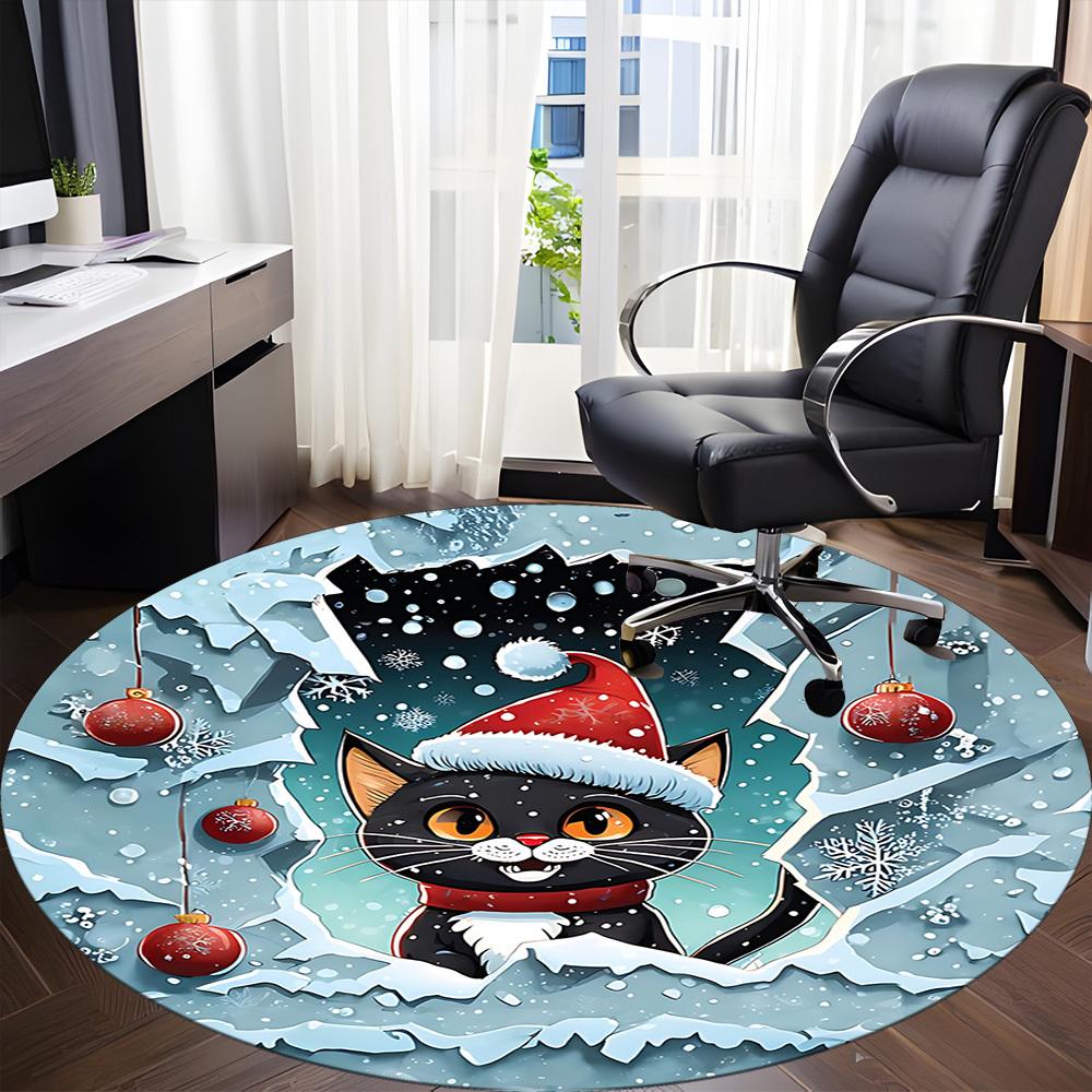1pc Christmas Cat Chair Carpet for Office, Round Non Slip Durable Large Size Office Carpet, Suitable for Office