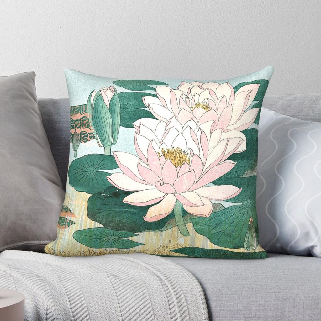 Sacred Lotus Flower Square Pillowcase Polyester Linen Velvet Pattern Zip Decor Pillow Case Home X