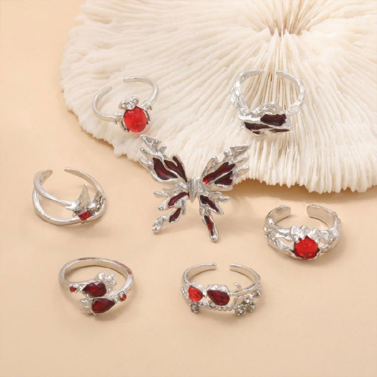 Vibranting Color Sturdy Alloy Butterfly Heart Crosses Rings Jewelry Accessory for Daily Wear and Parties 8pcs Set