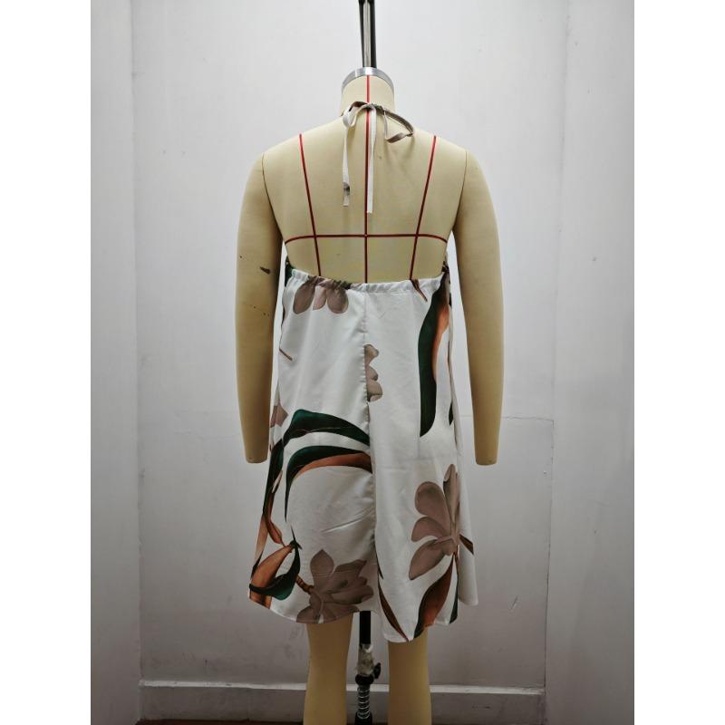 Letní volné dámské šaty s potiskem bez ramínek