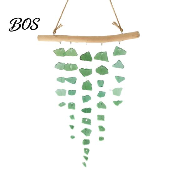 Sea Glass Wind Chime Chime, Handmade Driftwood Coastal Garden Hanging for Home Beach House Window Decor Nautical
