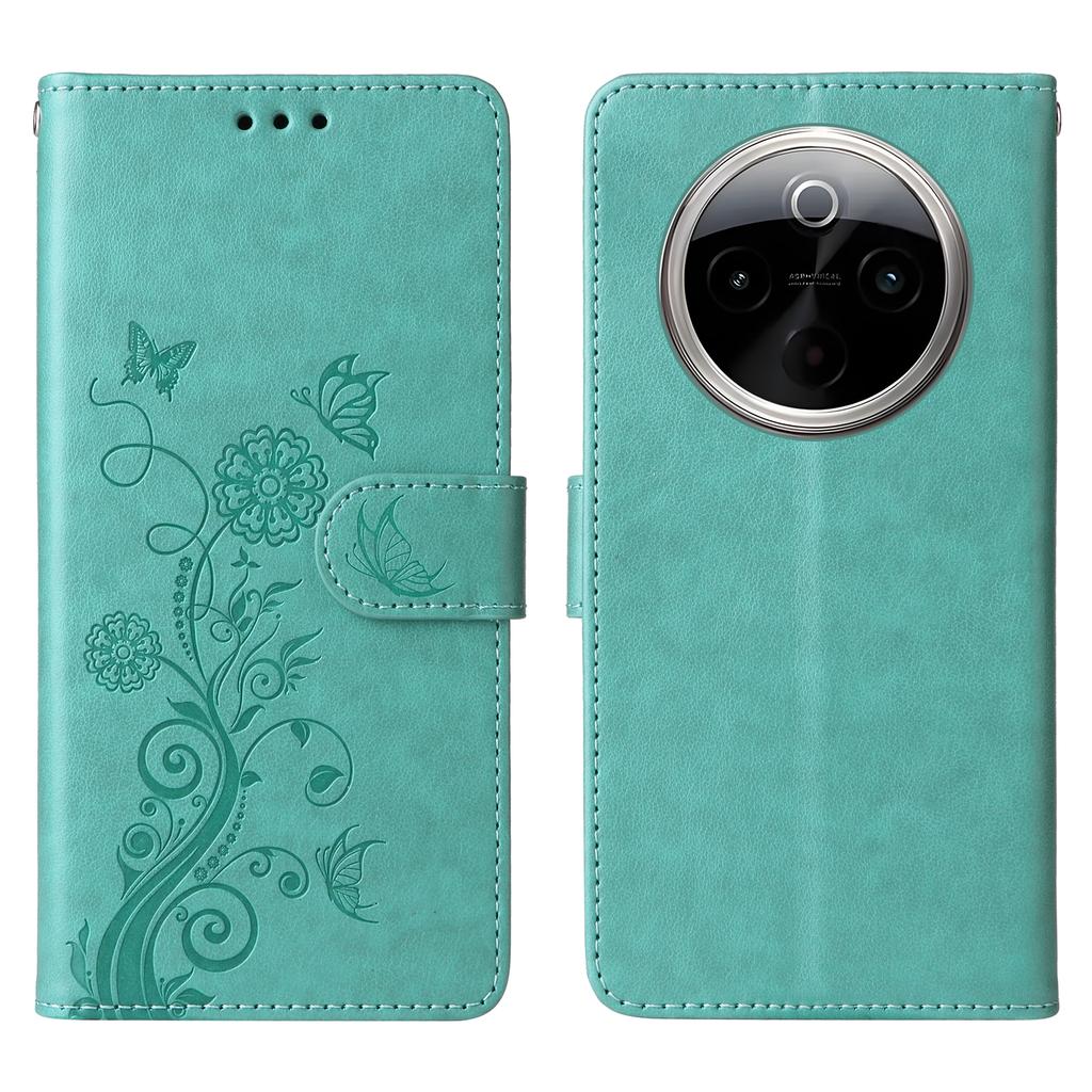 For vivo Y300 Pro 5G Leather Case Butterfly Floral Imprint Wallet Stand Cover