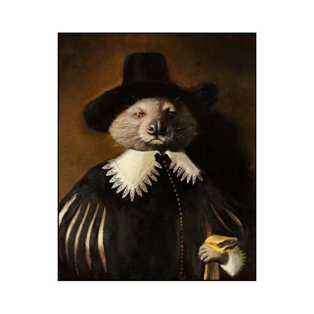 Hundeporträt, Haustierporträt, königliche Renaissance-Tiermalerei, lustiges Poster mit Katze und Hund