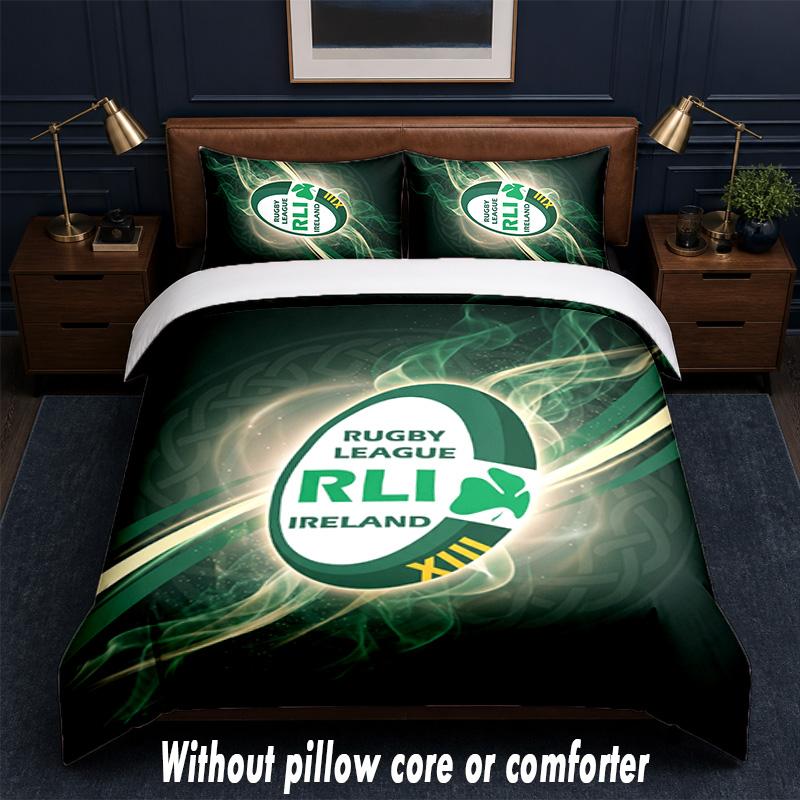 Ireland Rugby Design Bed Bedding Set 1 Duvet Cover + 2 Pillowcases Soft Breathable Household Bed Linens
