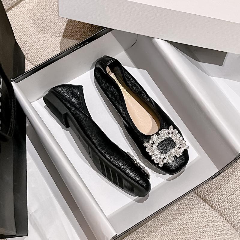 

Модные женские балетки с хрустальной пряжкой, мягкие кожаные туфли-роллапы со стразами, лоферы слипоны, женские мокасины с квадратным носком, серебристые балетки 5 хаки