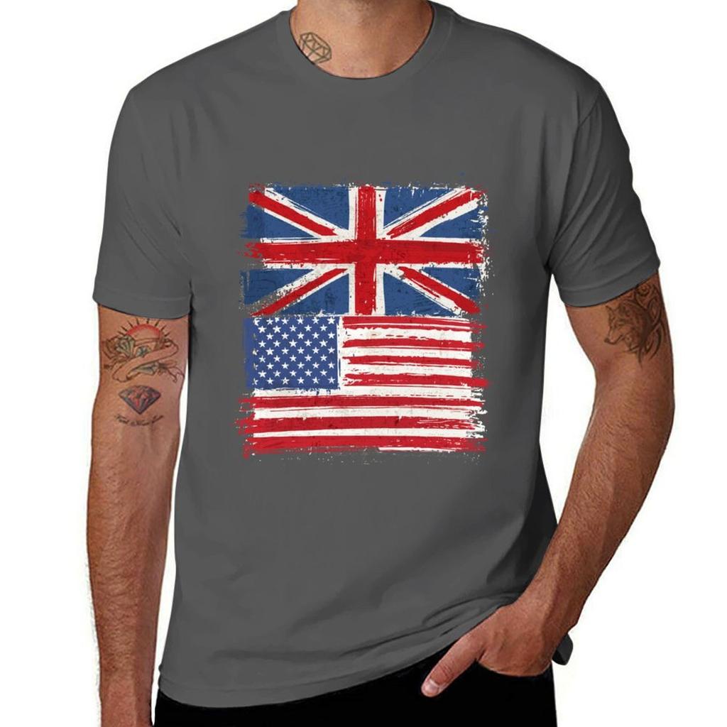 USA and Uk Flag TShirt Big Size Crew Neck TShirt