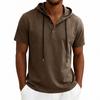 Men’s Short Sleeve Hooded T Shirt with Button Placket Casual Pullover Lightweight Drawstring Hoodie Top for Everyday Wear