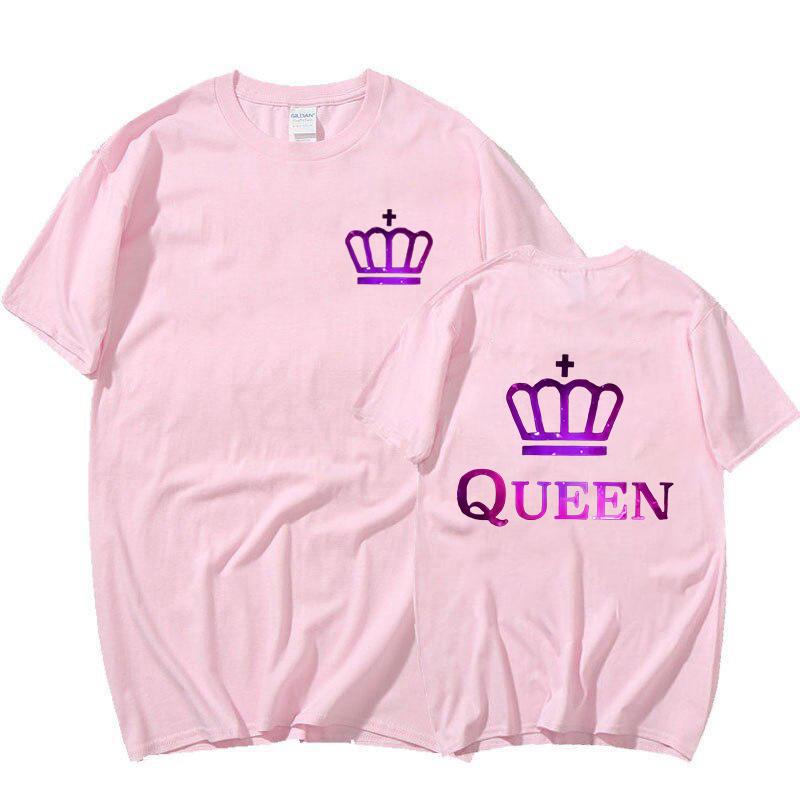 Couple T-shirts King Queen Printing T-shirt Women Men Lover Short Sleeve Summer Cool Valentine's Day Tops Tees