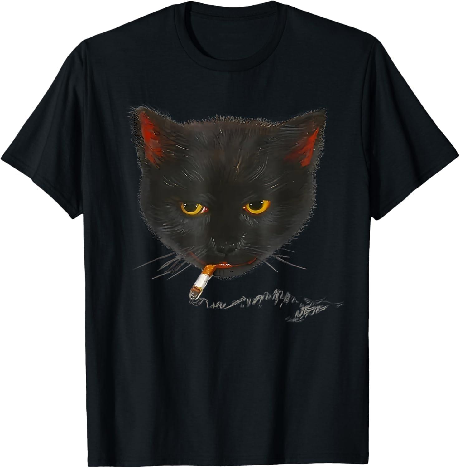 

JJZKHxyzOL Funny Smoking Cat Meme Smoking Cat T-Shirt XXXXXL чорний