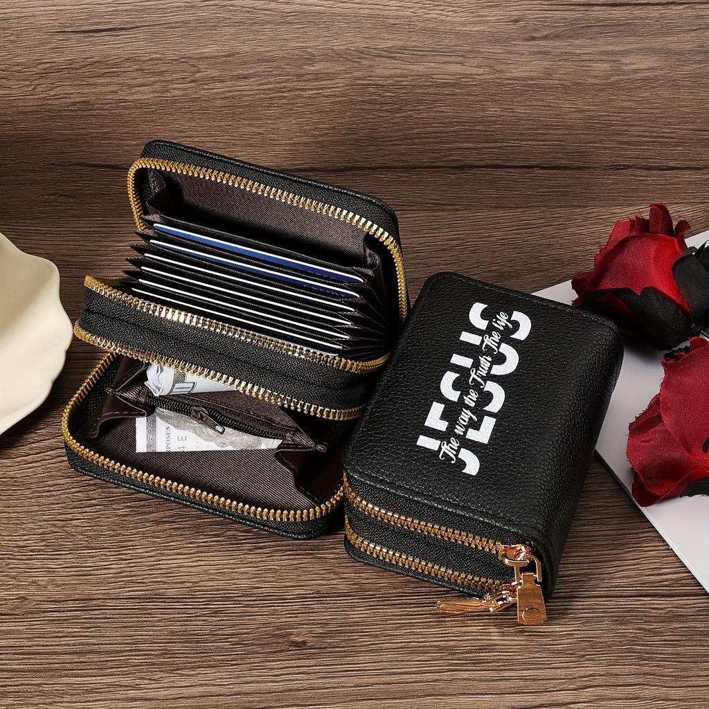 Credit Card Storage Bag Fashionable, Minimalist, Trendy Letter Printing,Credit Coin Wallet, Fashionable Double-Layer Zipper Purse