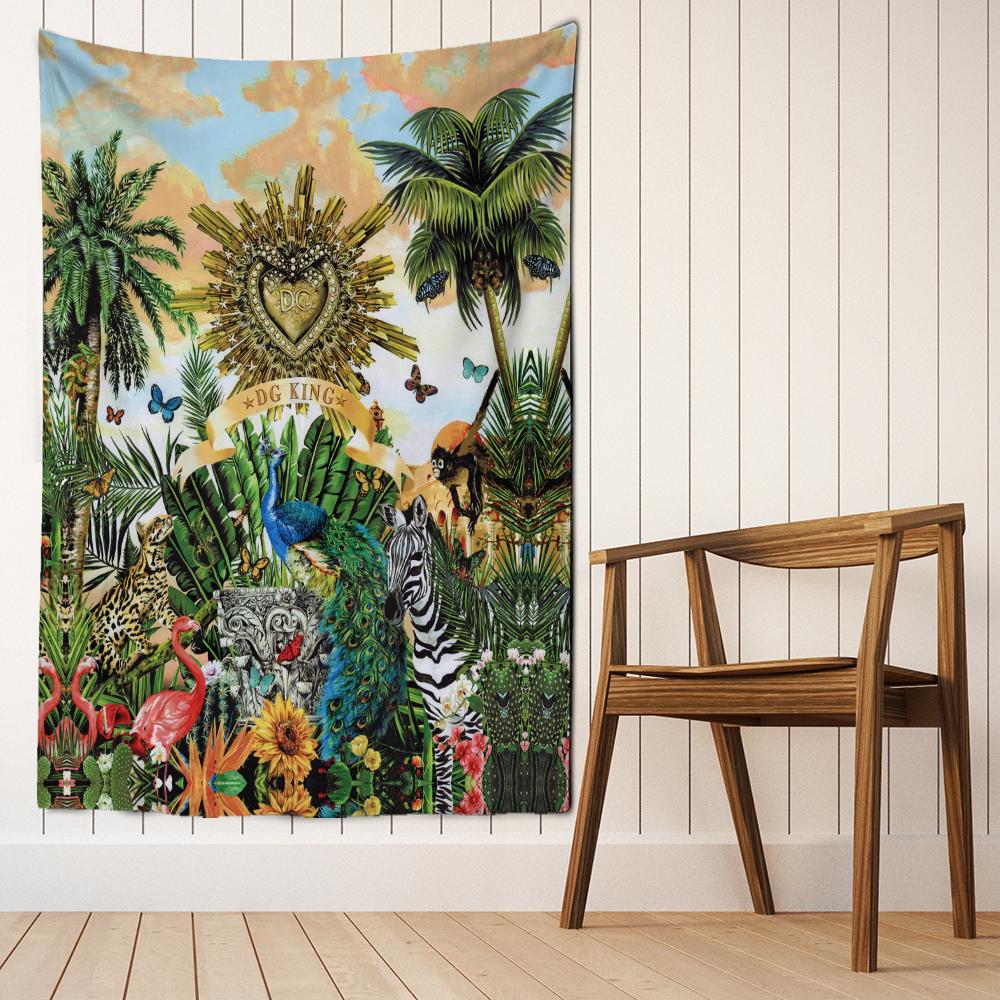 Cartoon Tropical Animal World Tapestry Wall Hanging Kawaii Modern Home Boho Hippie Art Aesthetic Room Decor
