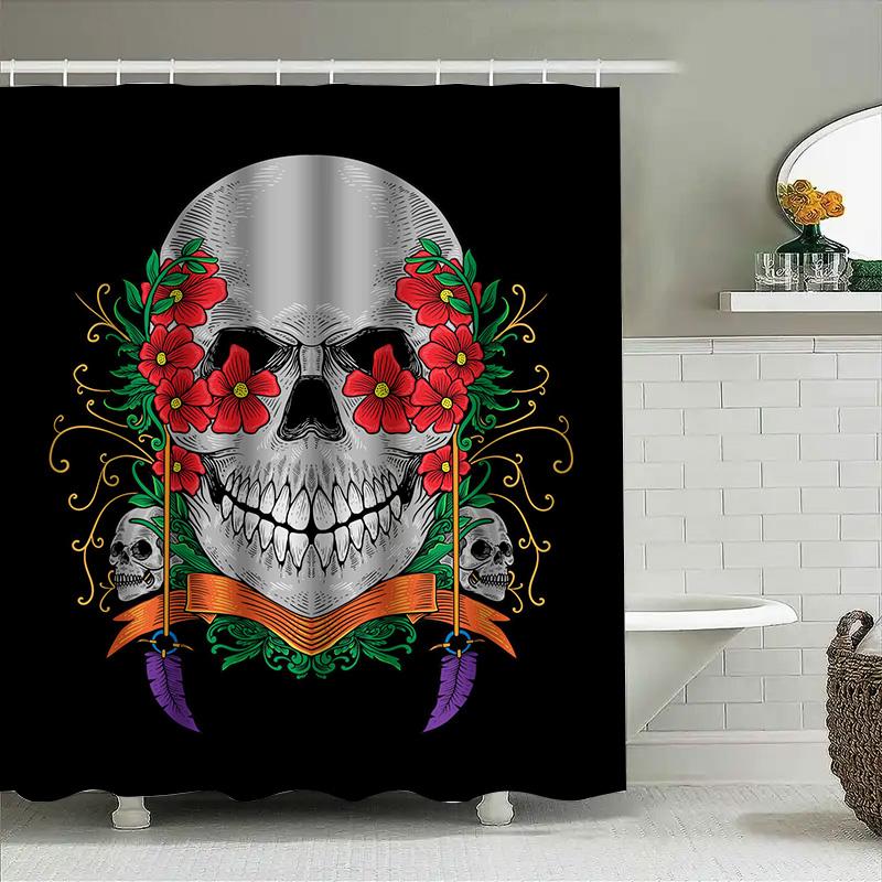 

Tuniu Skull Shower Curtain Gothic Decor, Floral Skull, Halloween Curtain, Dark Art Shower, Unique Decor W60H190(CM)-1 Pcs