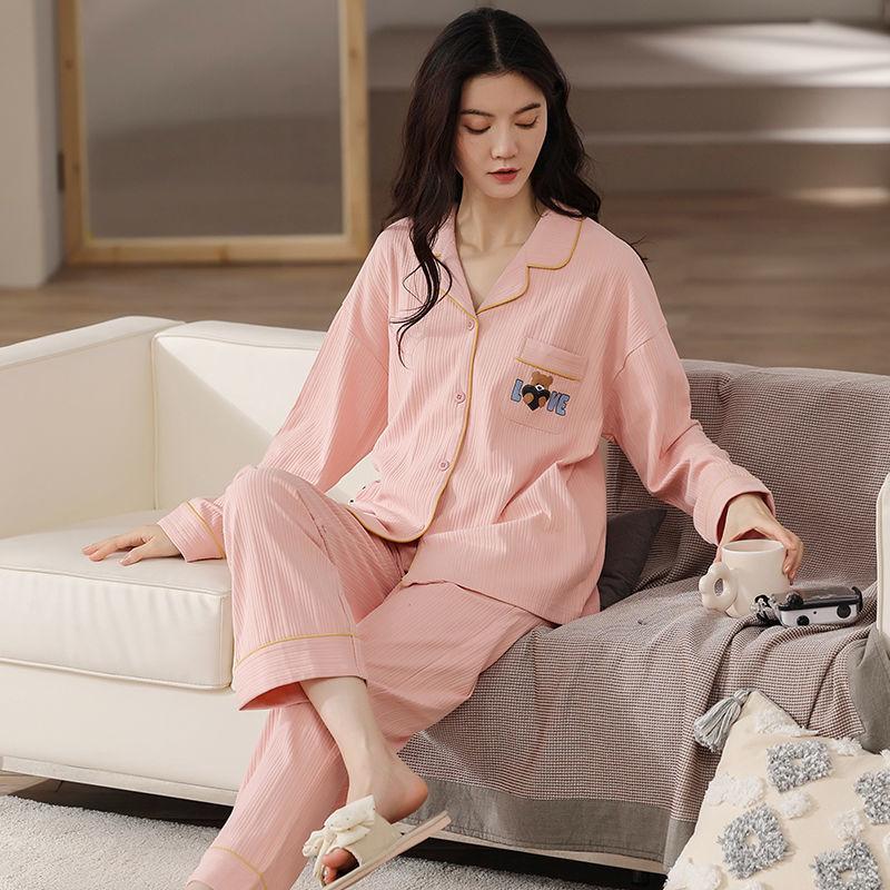 Pure cotton pajamas women's spring and autumn long-sleeved winter large-size pajamas, summer women's suits, loungewear can be worn outside