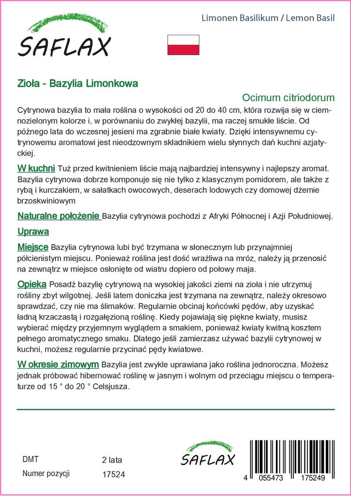 SAFLAX Garden In the Bag - Lemon Basil - 200 Seeds - With Substrate In a Fitting Stand Up Bag - Ocimum Citriodorum