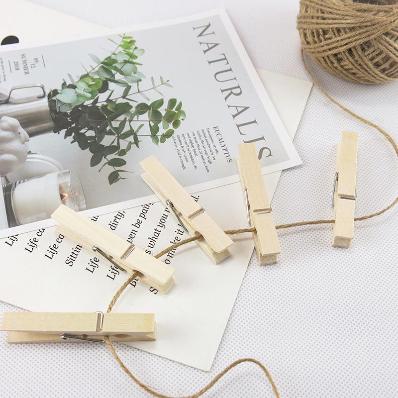 100 Natural Wood Photo Clips: Assorted Sizes for DIY Decoration, Small Wooden Clips in Natural Color