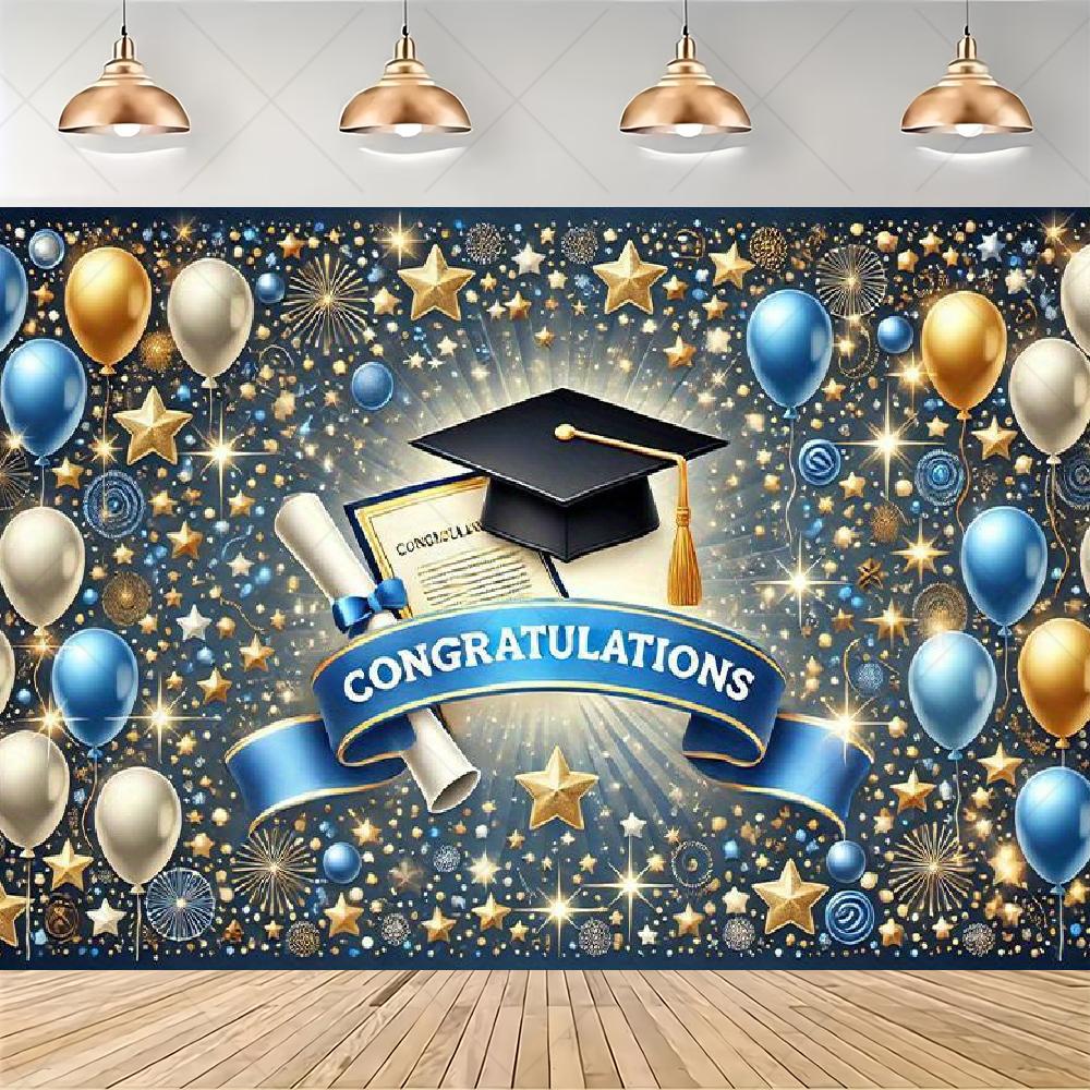 Black Gold Graduation Backdrop Graduate Cap Diploma Photography Background Graduation Party Celebration Photo Booth Banner Props