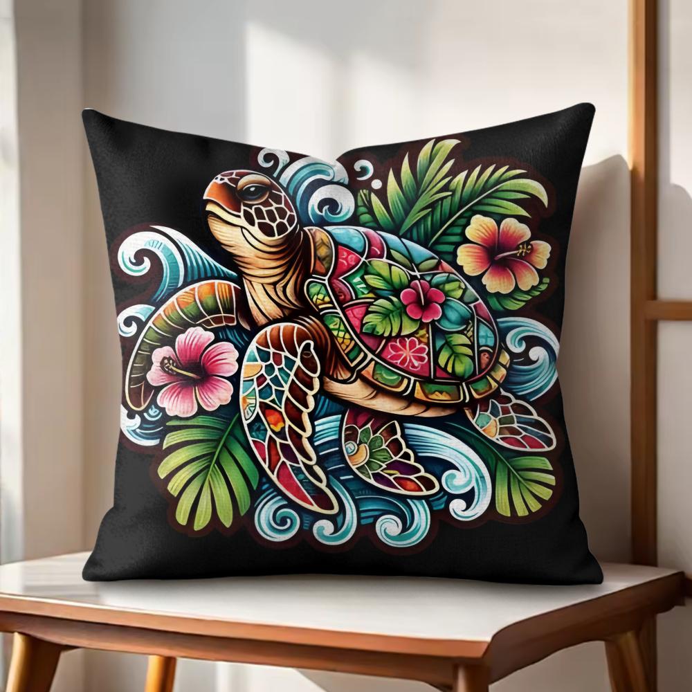 Hawaiian Sea Turtle Cushion Cover Natural Linen Organic Fabric DoubleSided Printing Couch Pillow Covers Home Decor