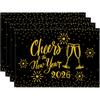 Artoid Mode Black and Gold Cheers To The 2026 New Year Placemats Set of 4, 12x18 Inch Festival Winter Table Mats for Party Kitchen Dining Decoration