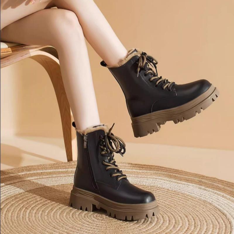 

Women s Fleece-Lined Snow Boots, Thickened 2025 Style, Autumn/Winter All-Match Ankle Martin Boots. Size 40