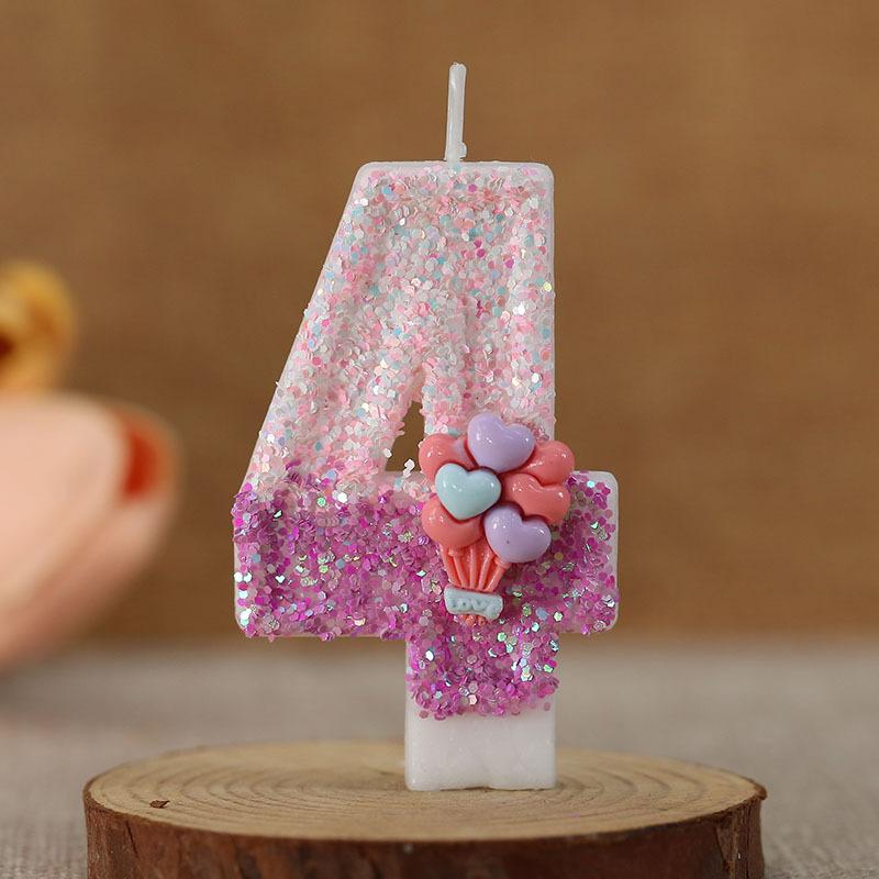 Purple Glitter 0-9 Number Candle Birthday Party Candle for Girls Cake Decoration Baby Shower Candles Balloon Design