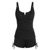 Damen V-Draht Tankini Badeanzüge Bauchkontrolle Raffiniertes Oberteil Zweiteiliger Badeanzug mit High-Waist Shorts