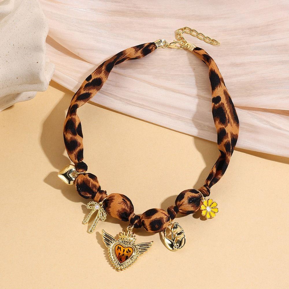 Vintage Scarf Necklace Bohemian Charm Necklace Leopard Chain Necklace Scarf Chocker Beach Party