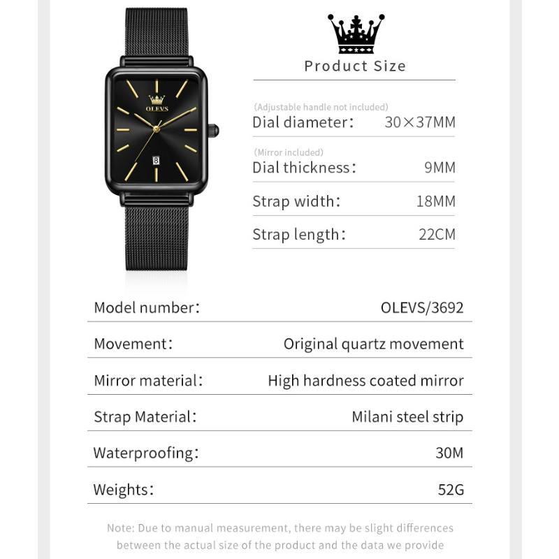 OLEVS Man Quartz Watch Rectangle Dial Calendar Waterproof Watch For Men Thin Case Simple Fashion Men's Wristwatch