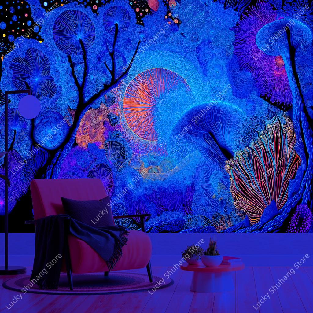 Neon Abstract Wall Tapestry Psychedelic Art Print Black Light Decor For Bedroom Living Room Sci Fi Theme Home Interior Hanging