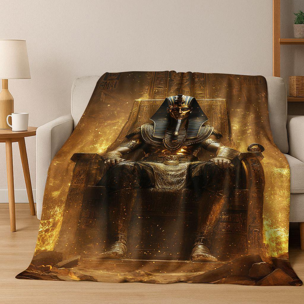 Ancient Egyptian Gods Dead Anubis Pharaoh Tutankhamun Mask Flannel Blanket,Cozy Soft Throw Blanket for Home Bedroom Bed Sofa Kid