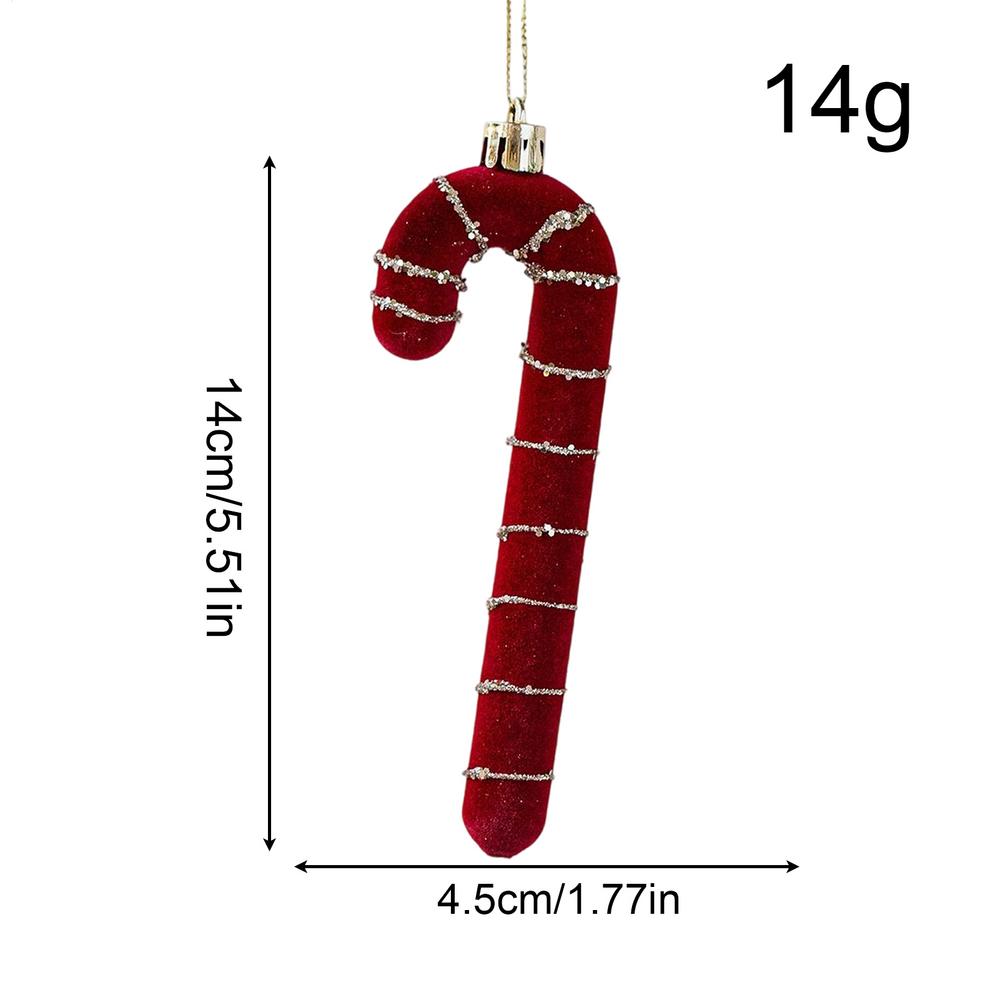 Velvet Christmas Ornaments 2PCS Red Flocked Christmas Ornaments Flocked Painted Candy Cane Bow Bell Decor Holiday Scene Decor