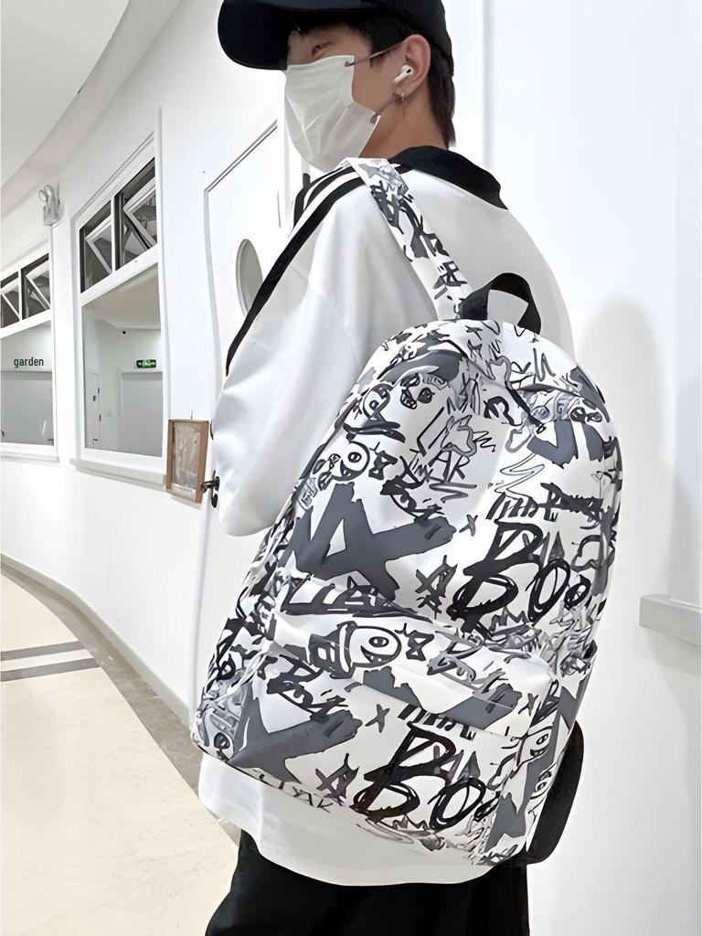 Korean Style Graffiti Backpack for Primary Students - Large Capacity, Durable, Casual.