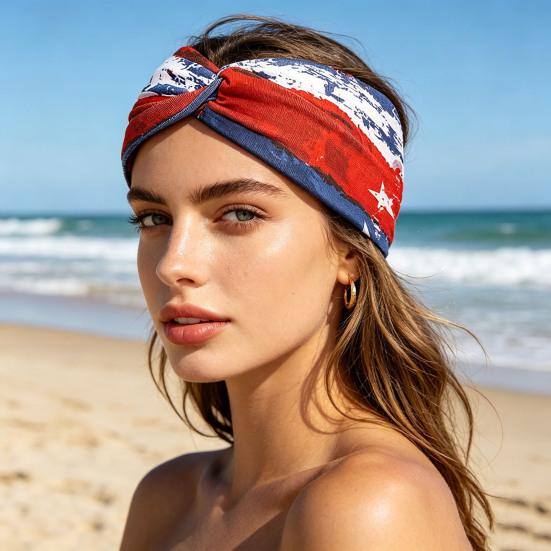 Headband Soft Cloth Independence Day Headband with Flag Stars Stripes Design Holiday Patriotic Hairband Hair Accessories