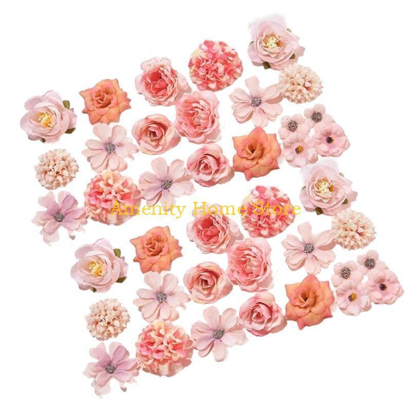 F26C Set of 40 Silk Flower Assortment Colorful Artificial Florals Roses Dahlias Peonies for Event Decoration Party Supplies