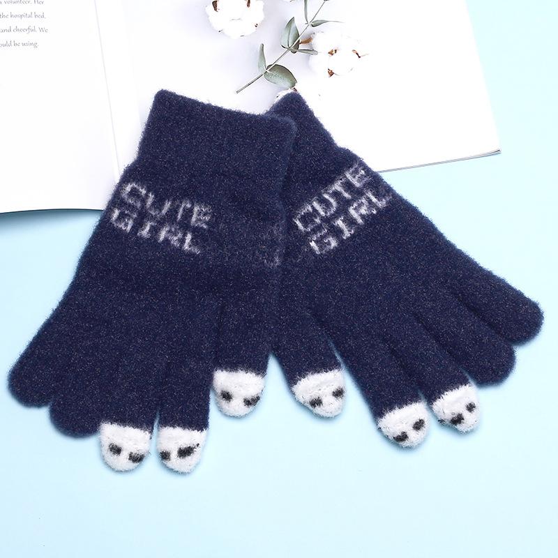 Fingerløse hansker, varme og kuldebestandige plysjstrikkede skrivehansker, søte studenter høst og vinter, femfinger fingertupper