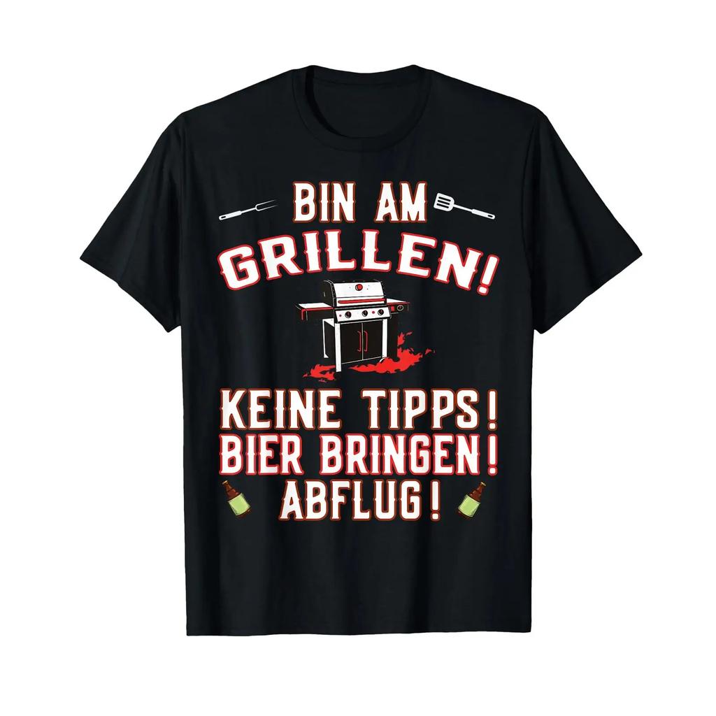 Unisexs T Shirt With Gerunisex Text Bin Am Grillen Keine Tipps Bier Bringen Abflag Griller Language Vintage Versatile Stylish