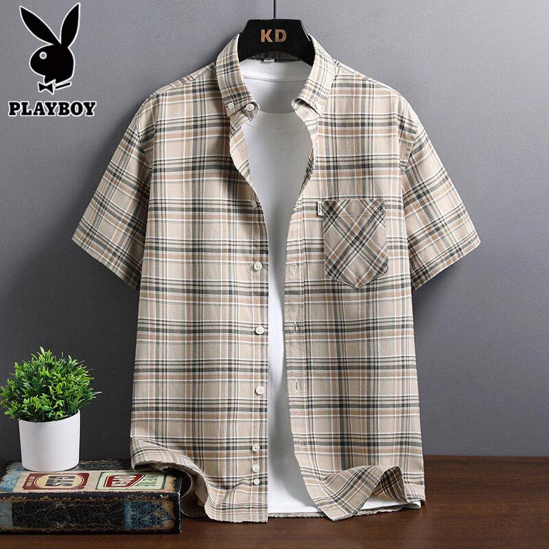 PLAYBOY Men s 100% Cotton Plaid Short-Sleeve Casual Shirt 42